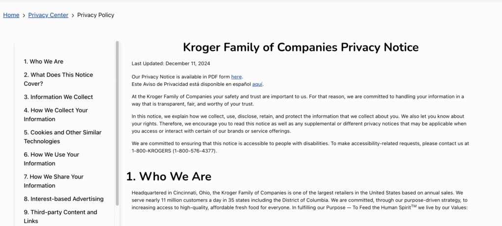 Kroger Privacy Policy